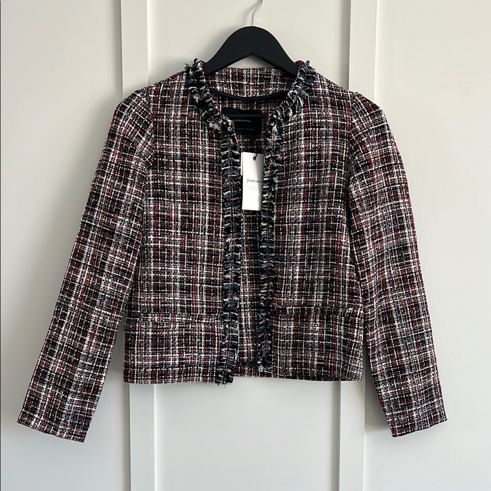 Stradivarius Tweed blazer with frayed trim